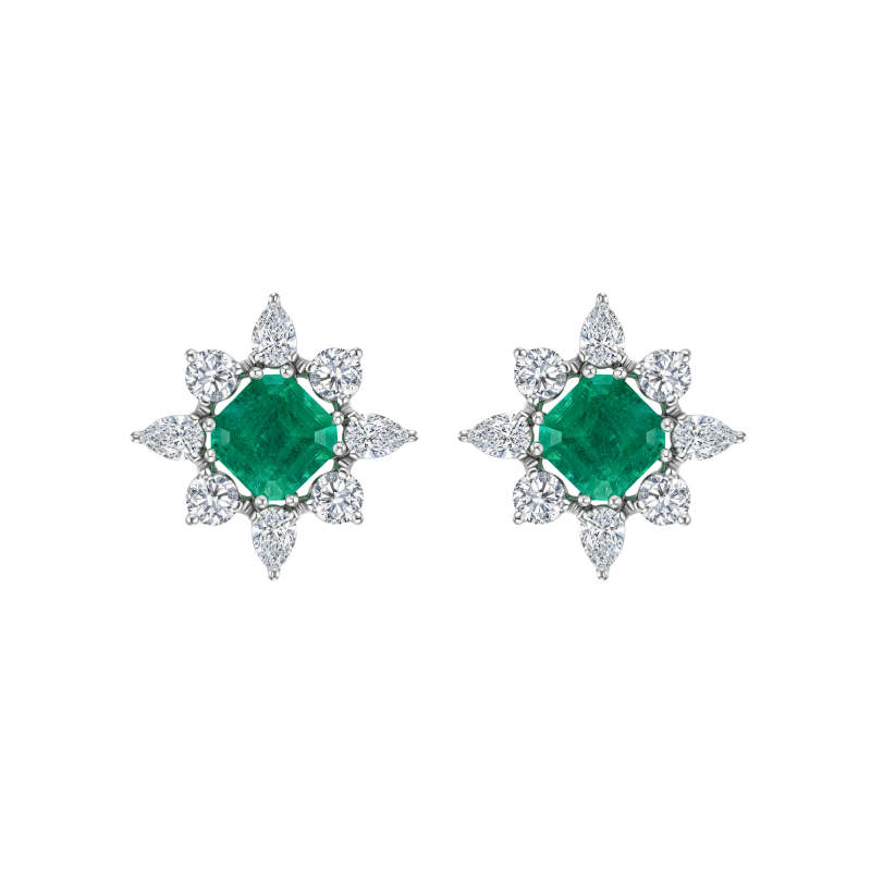 Серьги-пусеты с изумрудами и бриллиантами