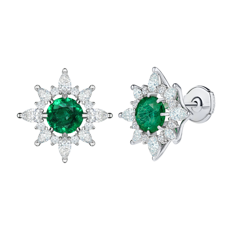 Серьги-пусеты с изумрудами и бриллиантами