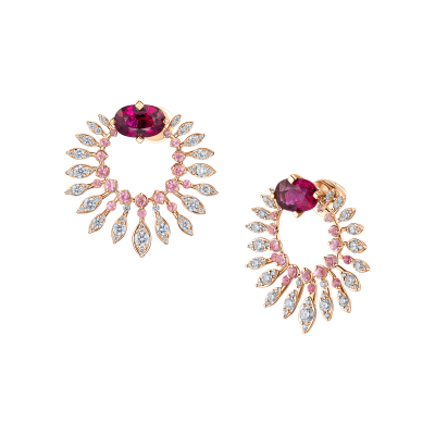 Серьги-пусеты с рубеллитами, сапфирами и бриллиантами