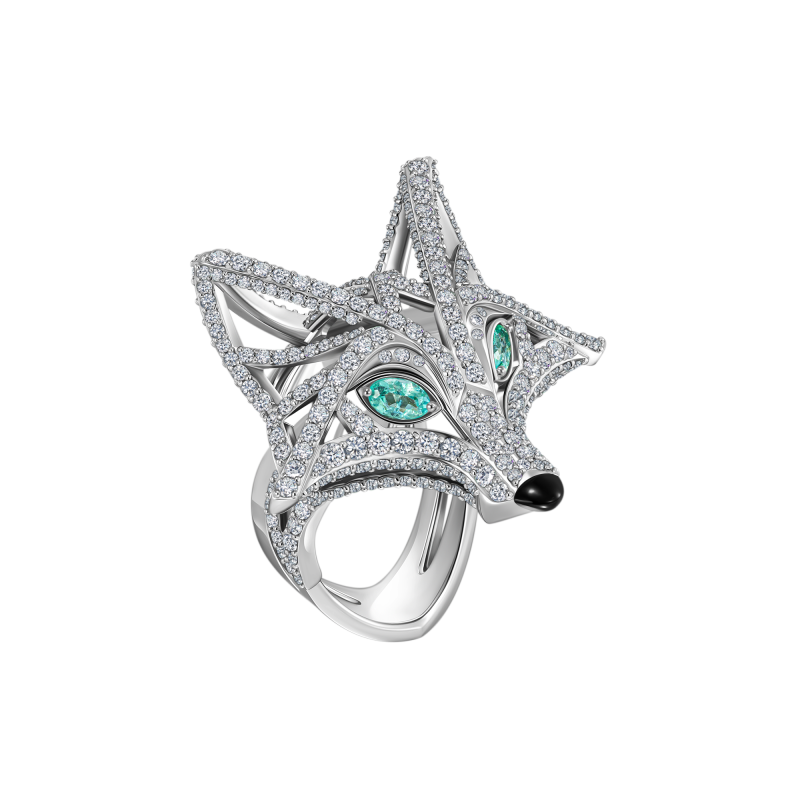 Кольцо с турмалинами параиба, бриллиантами и агатом